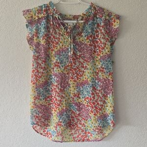 Rachel Zoe Floral Ruffle-Trim Tie Neck Camisole — Red, Yellow, Blue, Purple